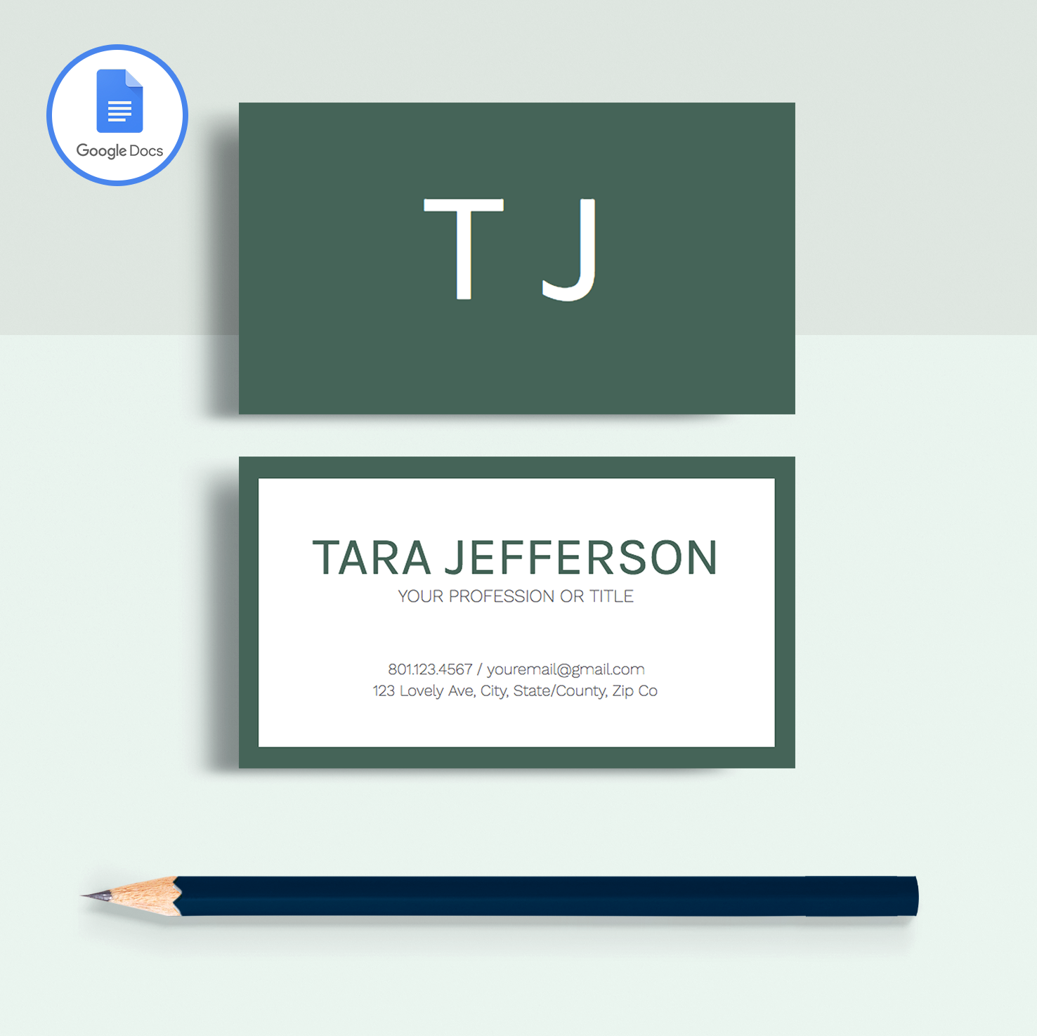 Google Docs Business Card Template: Tara Jefferson by MioDocs