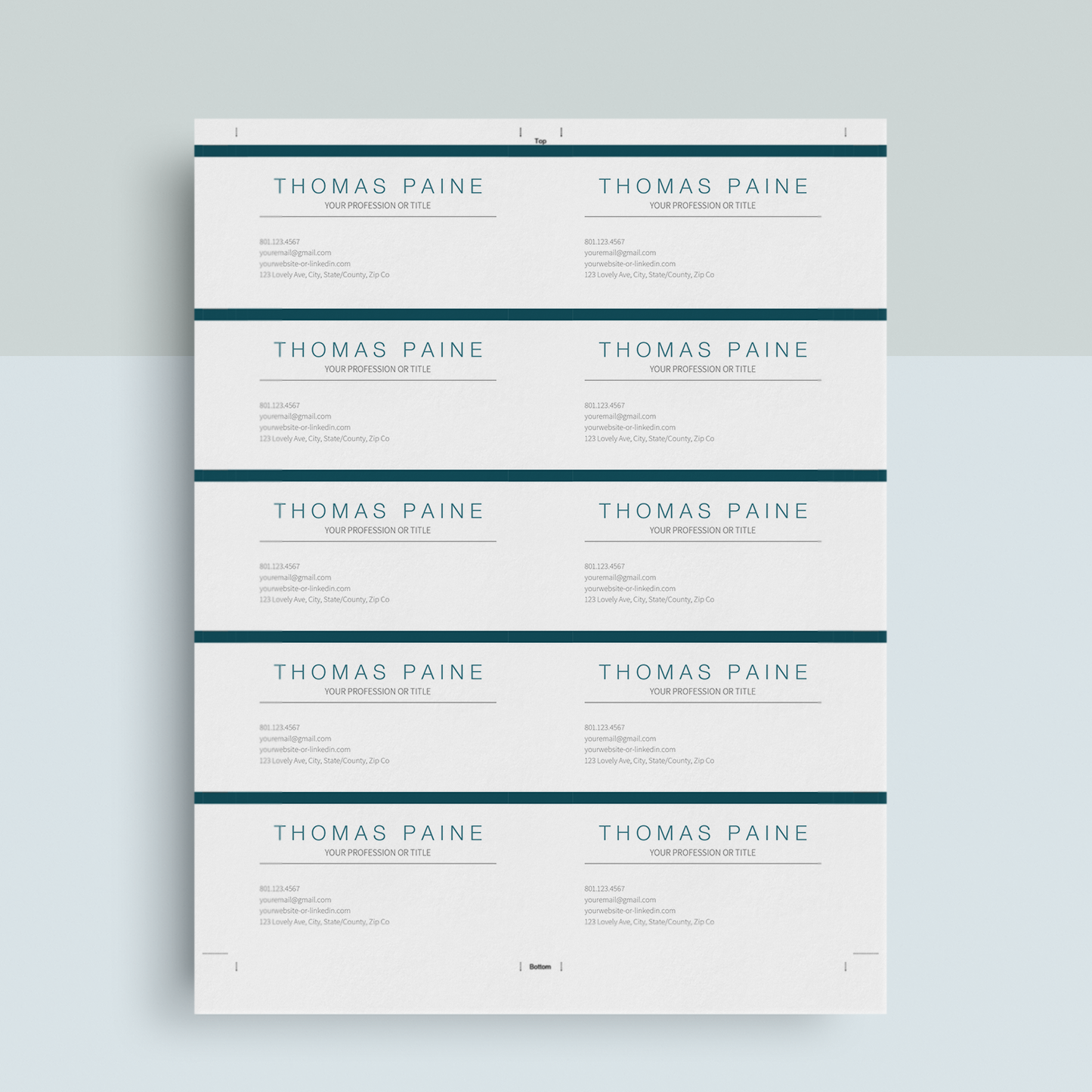 Thomas Paine | Google Docs Professional Business Cards Template - MioDocs