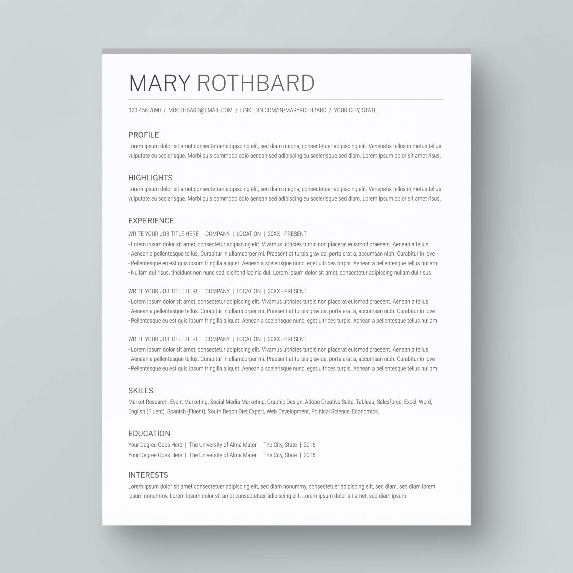 Resume Template: Mary Rothbard - MioDocs