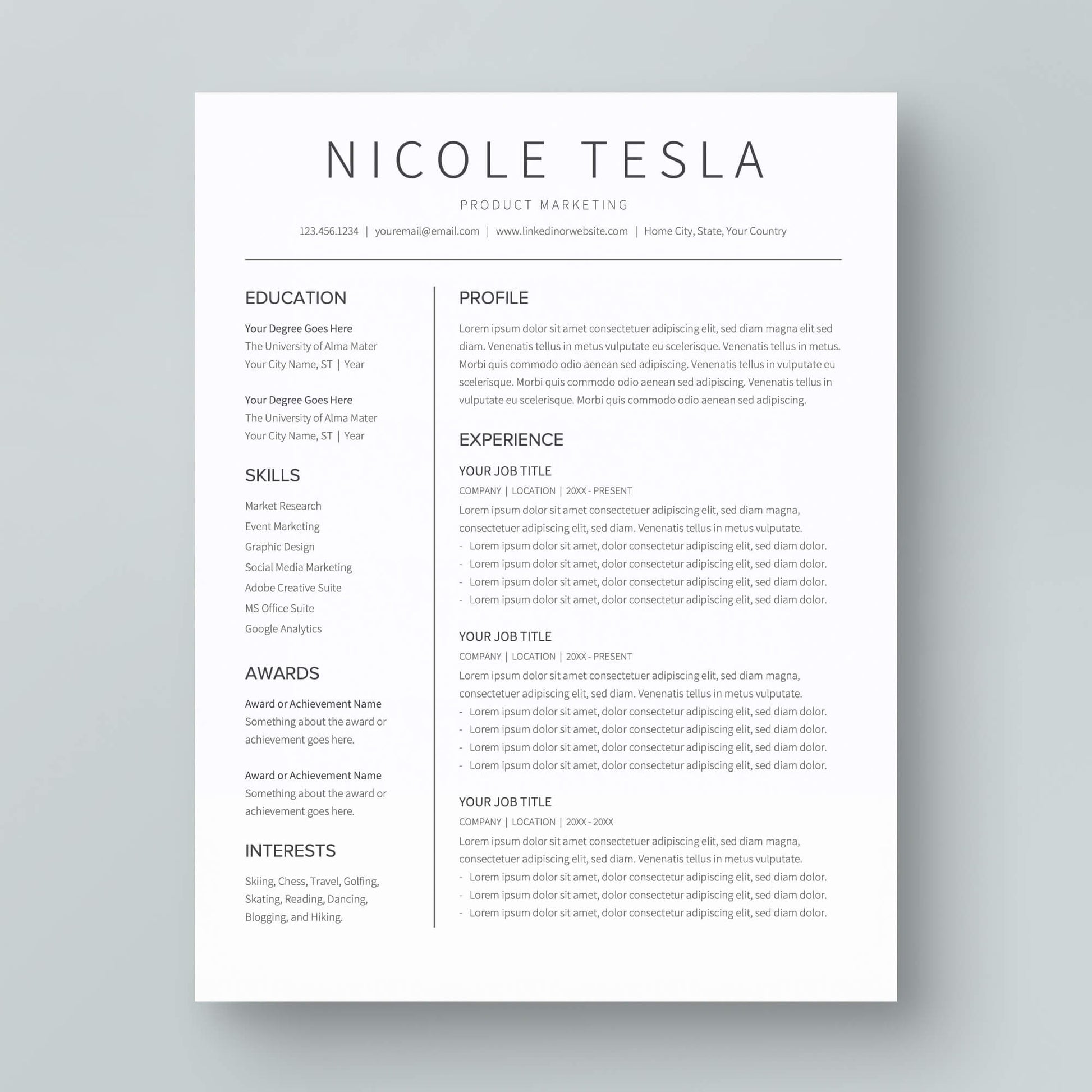 Resume Template: Nicole Tesla - MioDocs
