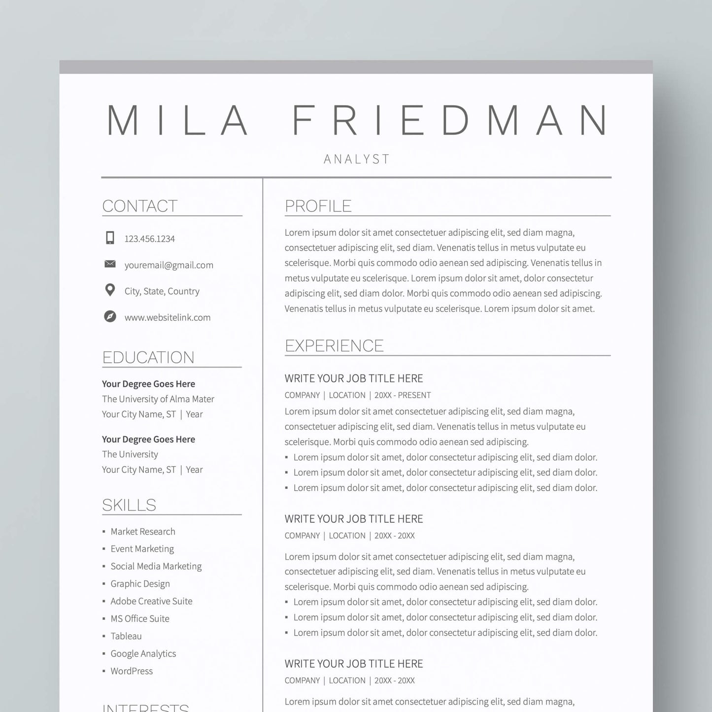 Resume Template: Mila Friedman - MioDocs