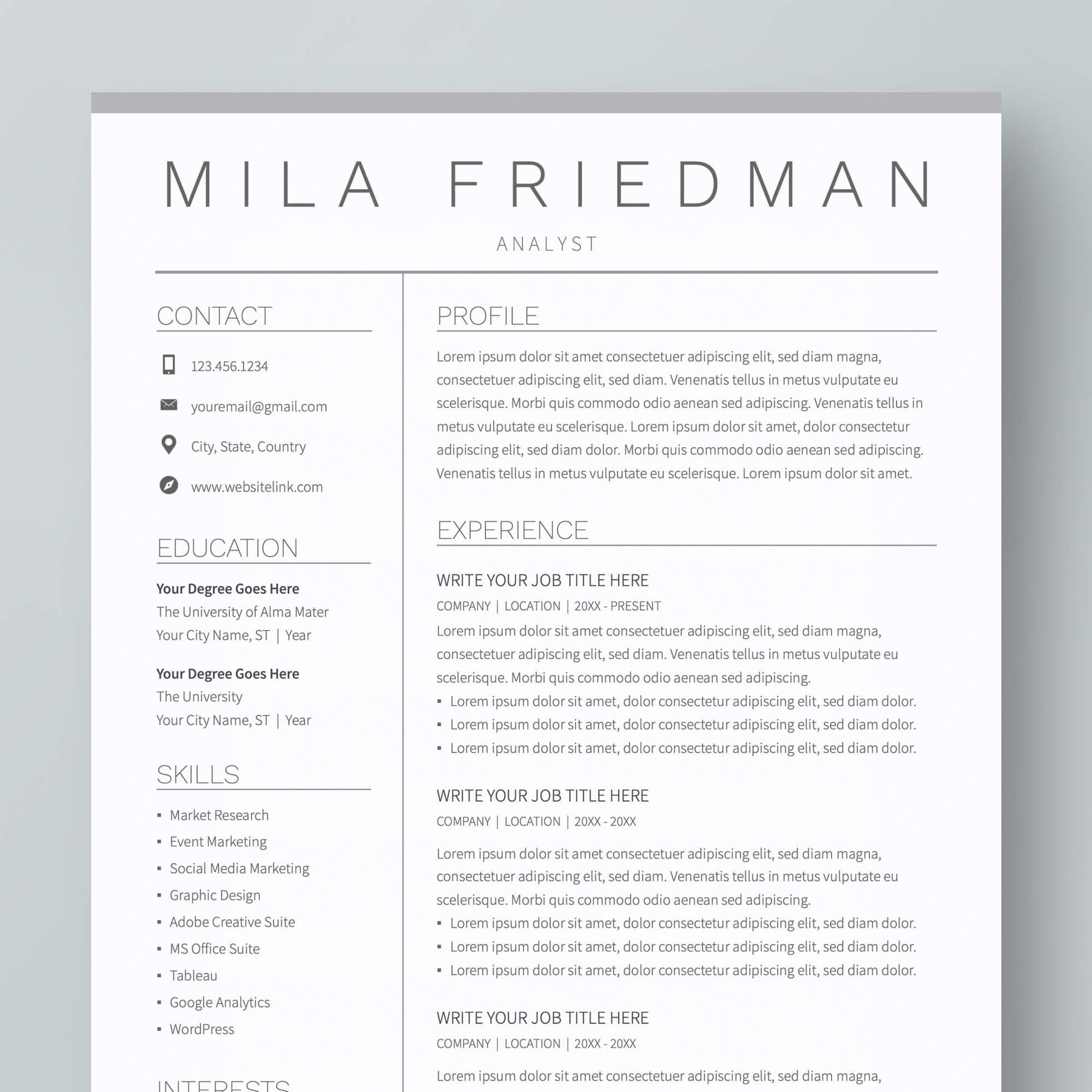 Resume Template: Mila Friedman - MioDocs