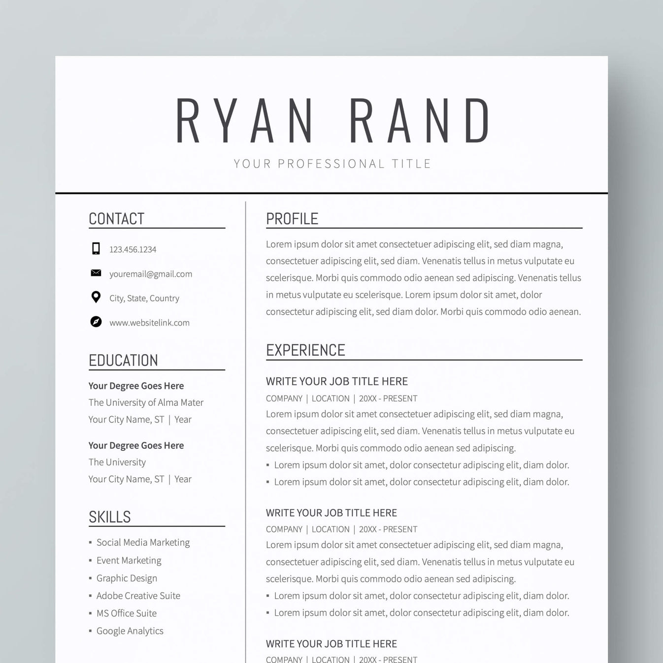 Google Docs Resume Template: Ryan Rand by MioDocs