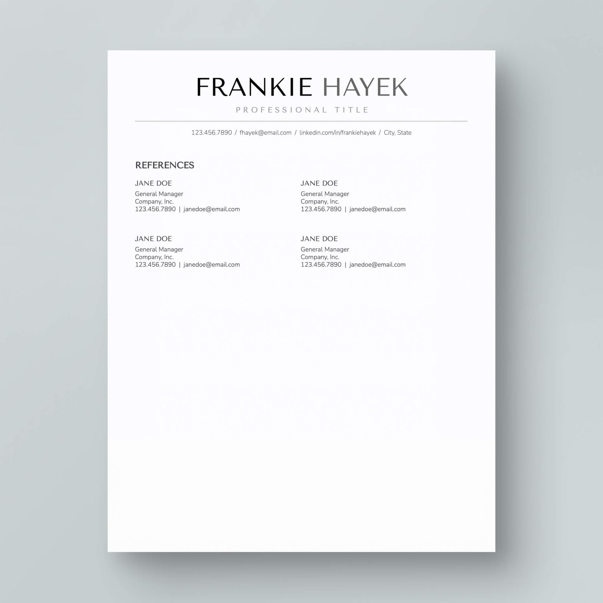 ATS-friendly Resume Template: Frankie Hayek - MioDocs