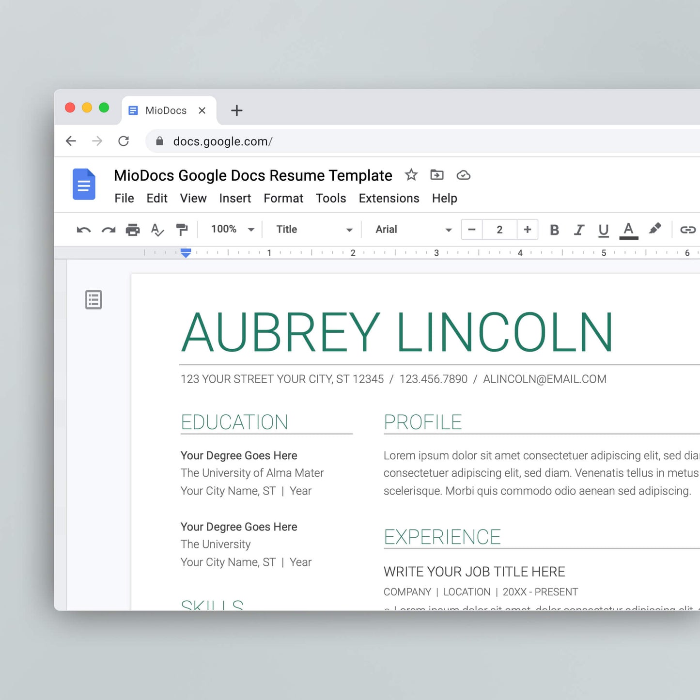 Resume Template: Aubrey Lincoln - MioDocs