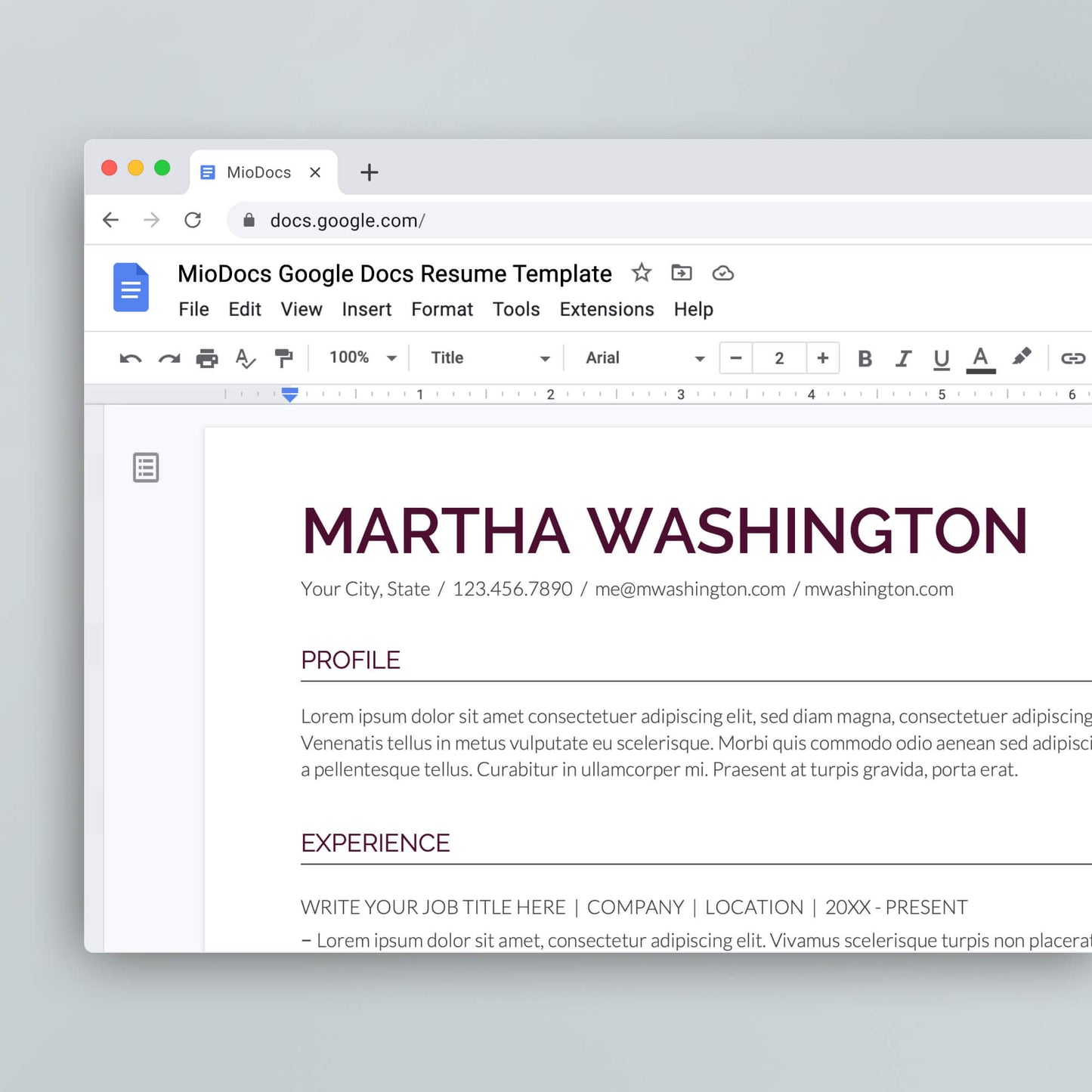 Resume Template: Martha Washington - MioDocs