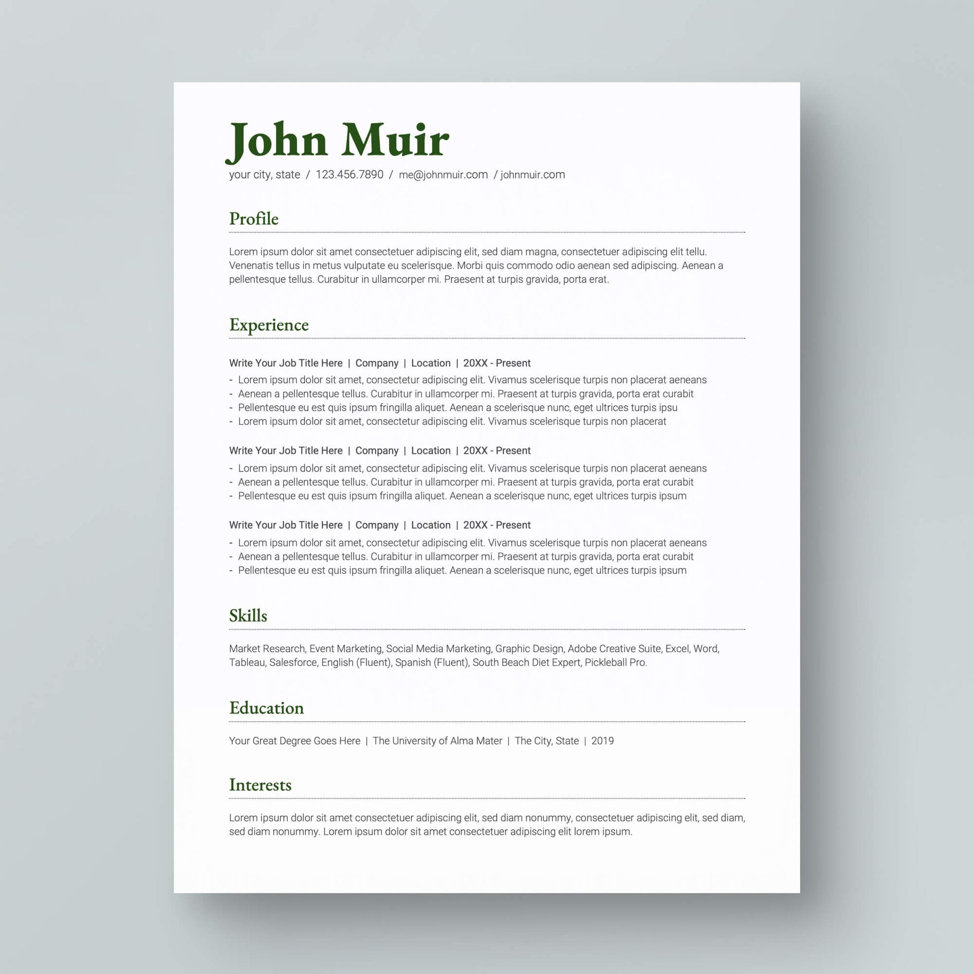 Resume Template: John Muir - MioDocs
