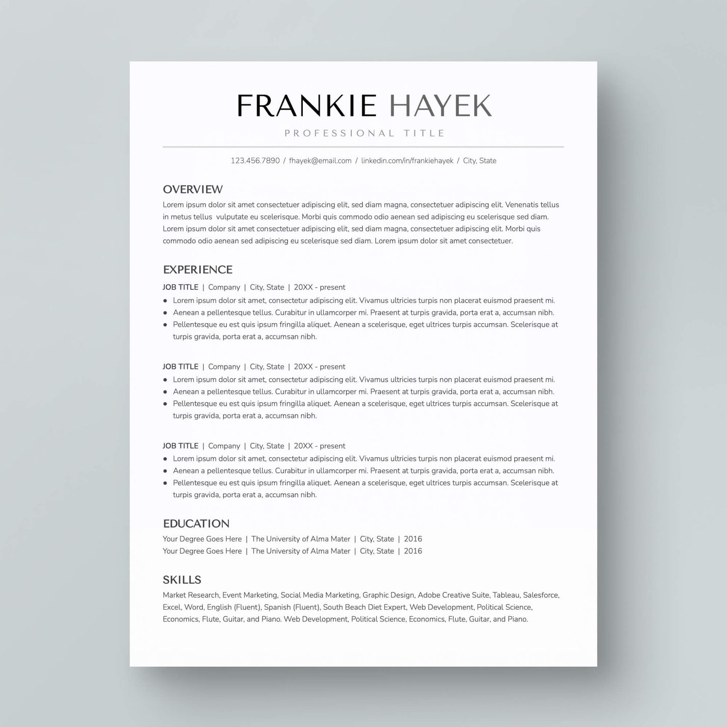 ATS-friendly Resume Template: Frankie Hayek – MioDocs