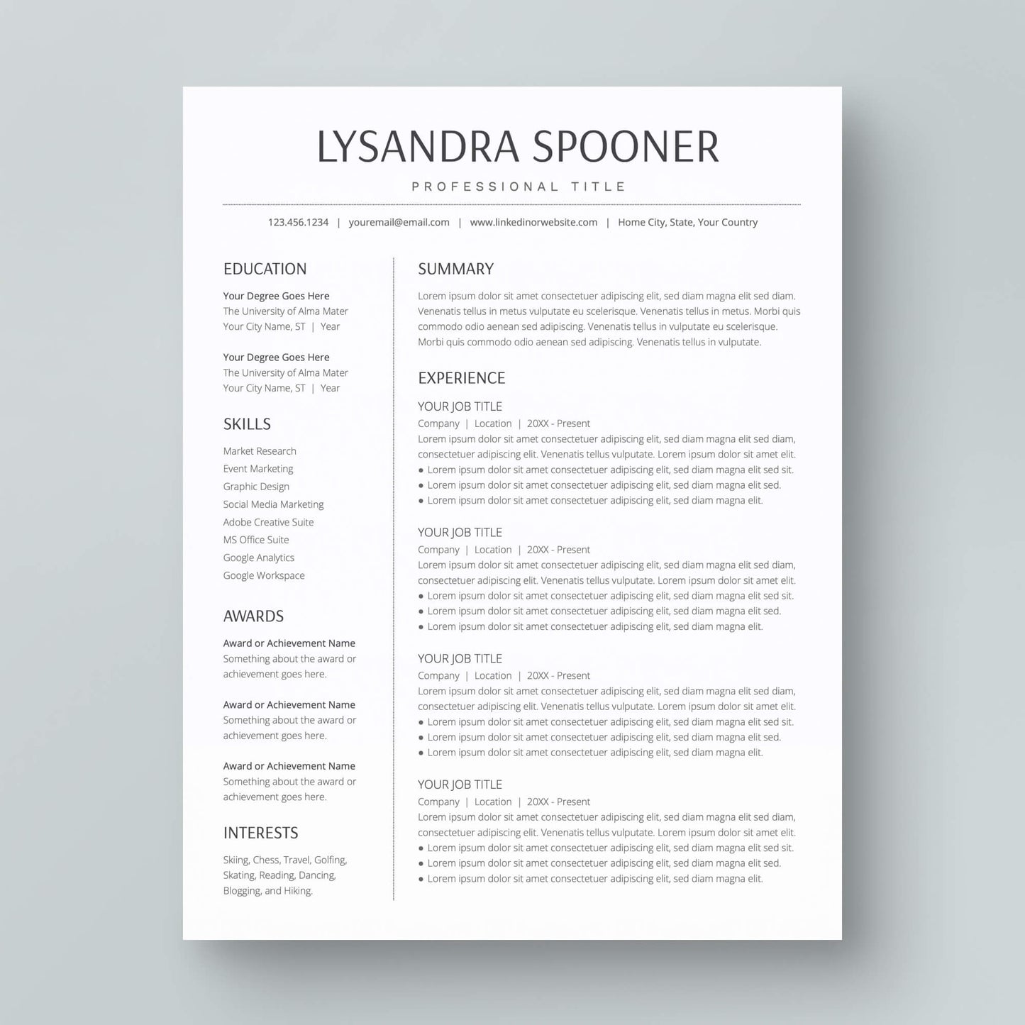 Resume Template: Lysandra Spooner - MioDocs