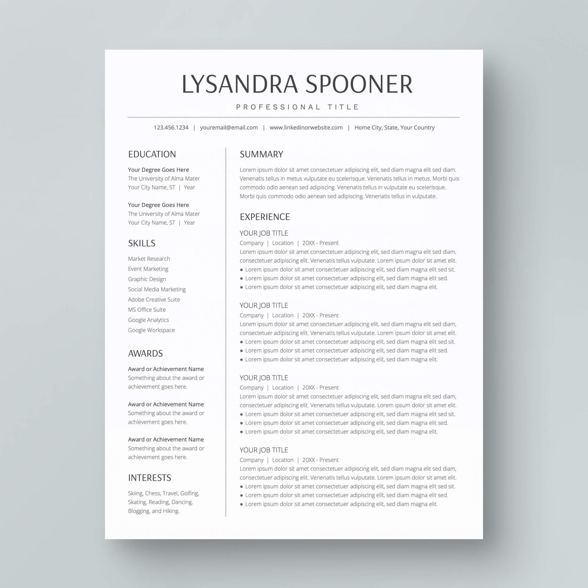 Resume Template: Lysandra Spooner - MioDocs