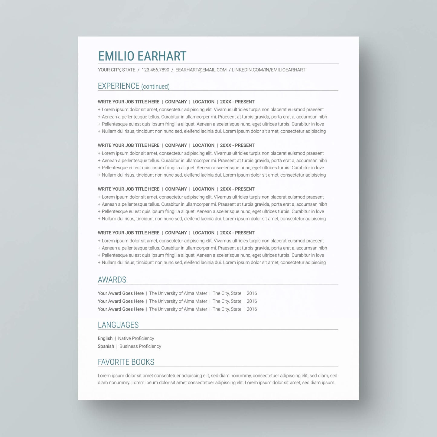 Resume Template: Emilio Earhart - MioDocs