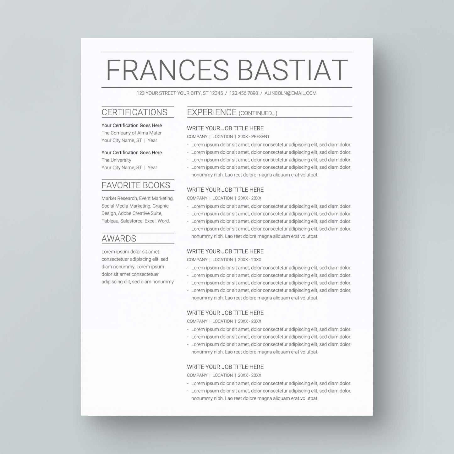 Resume Template: Frances Bastiat - MioDocs