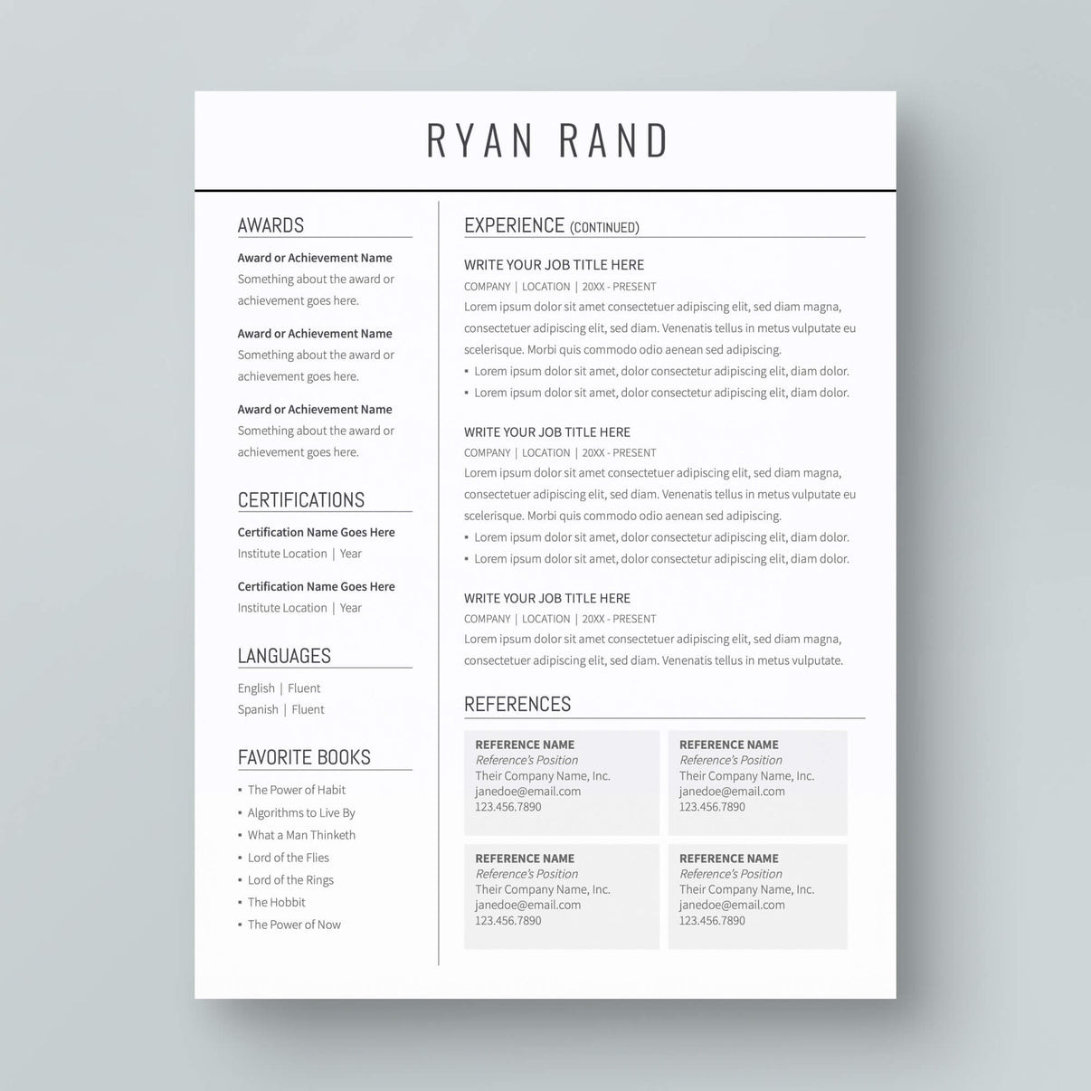 Google Docs Resume Template: Ryan Rand by MioDocs