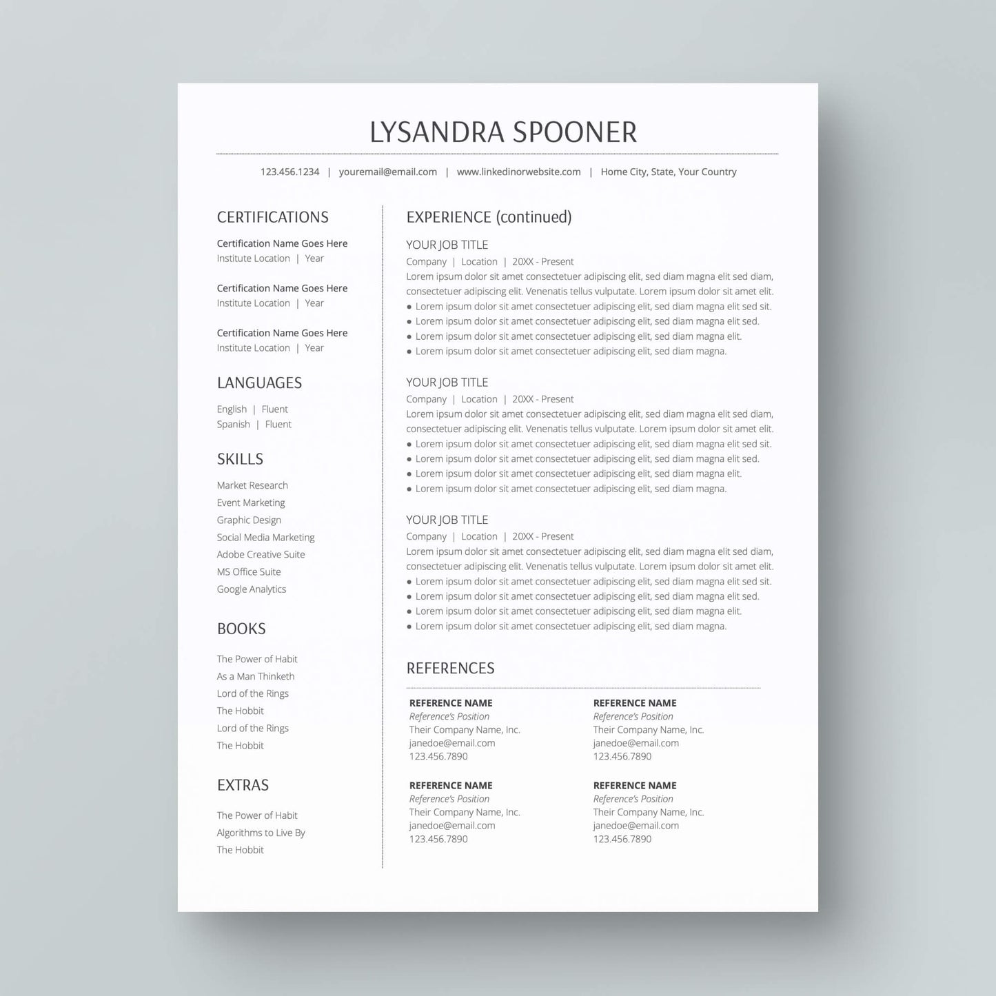 Resume Template: Lysandra Spooner - MioDocs