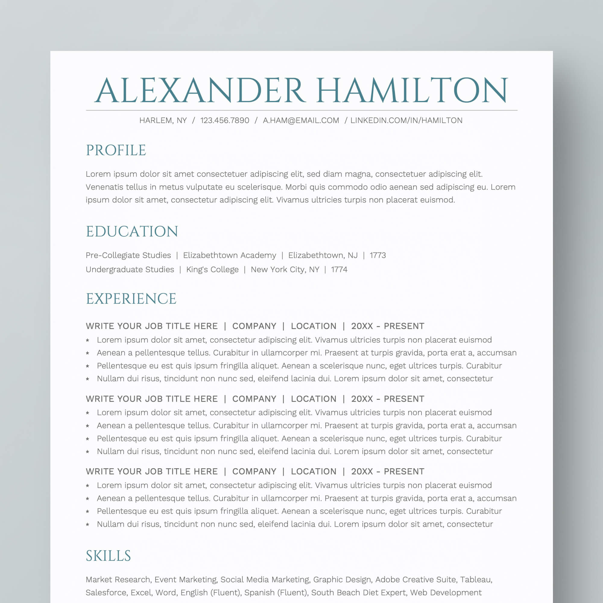 ATS-friendly Resume Template: Alexander Hamilton – MioDocs