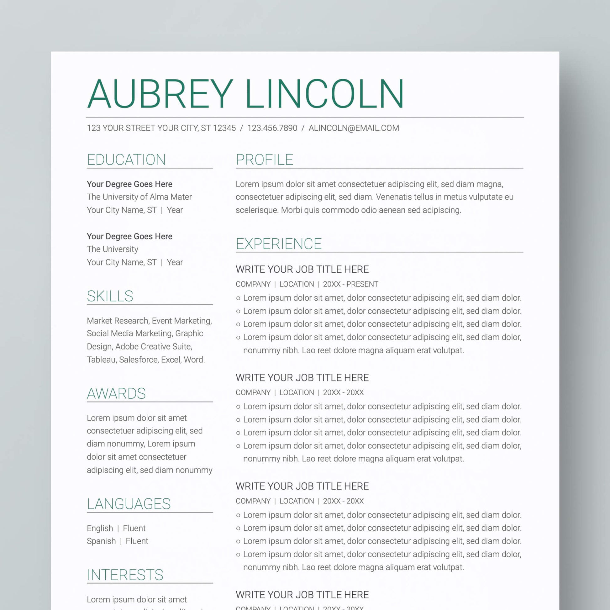 Resume Template: Aubrey Lincoln - MioDocs
