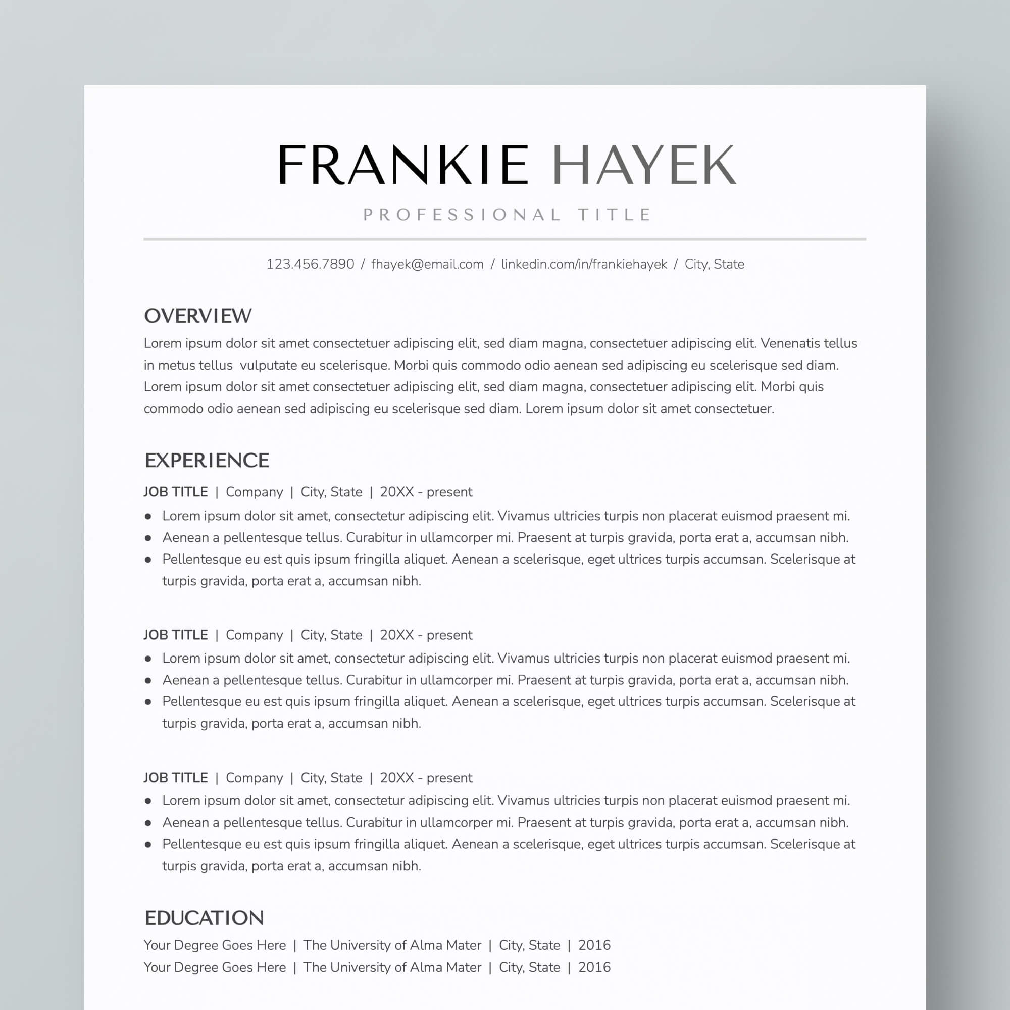 ATS-friendly Resume Template: Frankie Hayek – MioDocs