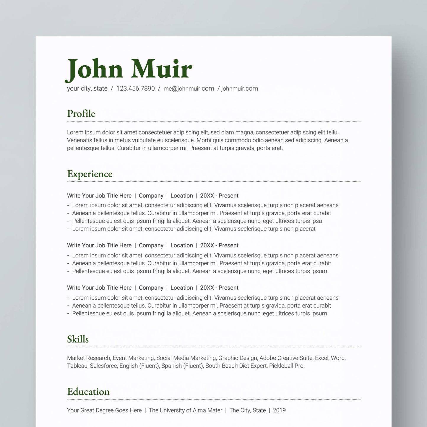 Resume Template: John Muir - MioDocs