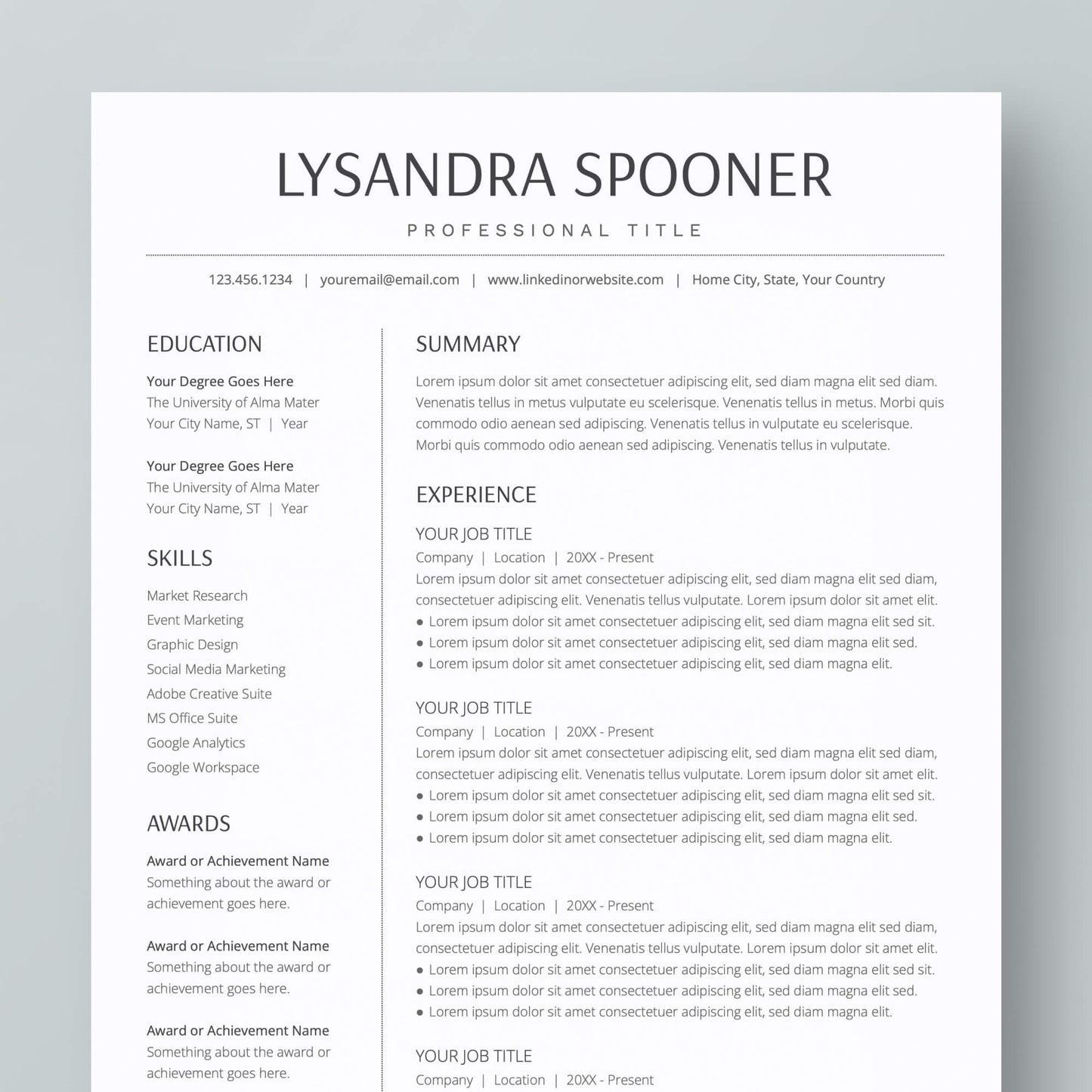 Resume Template: Lysandra Spooner - MioDocs