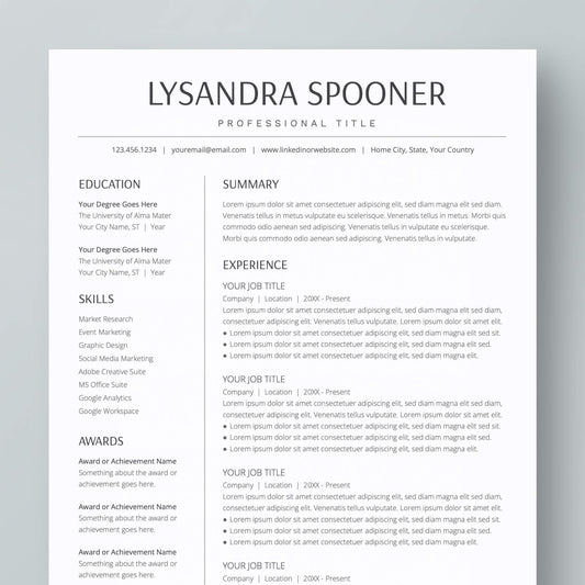 Resume Template: Lysandra Spooner - MioDocs
