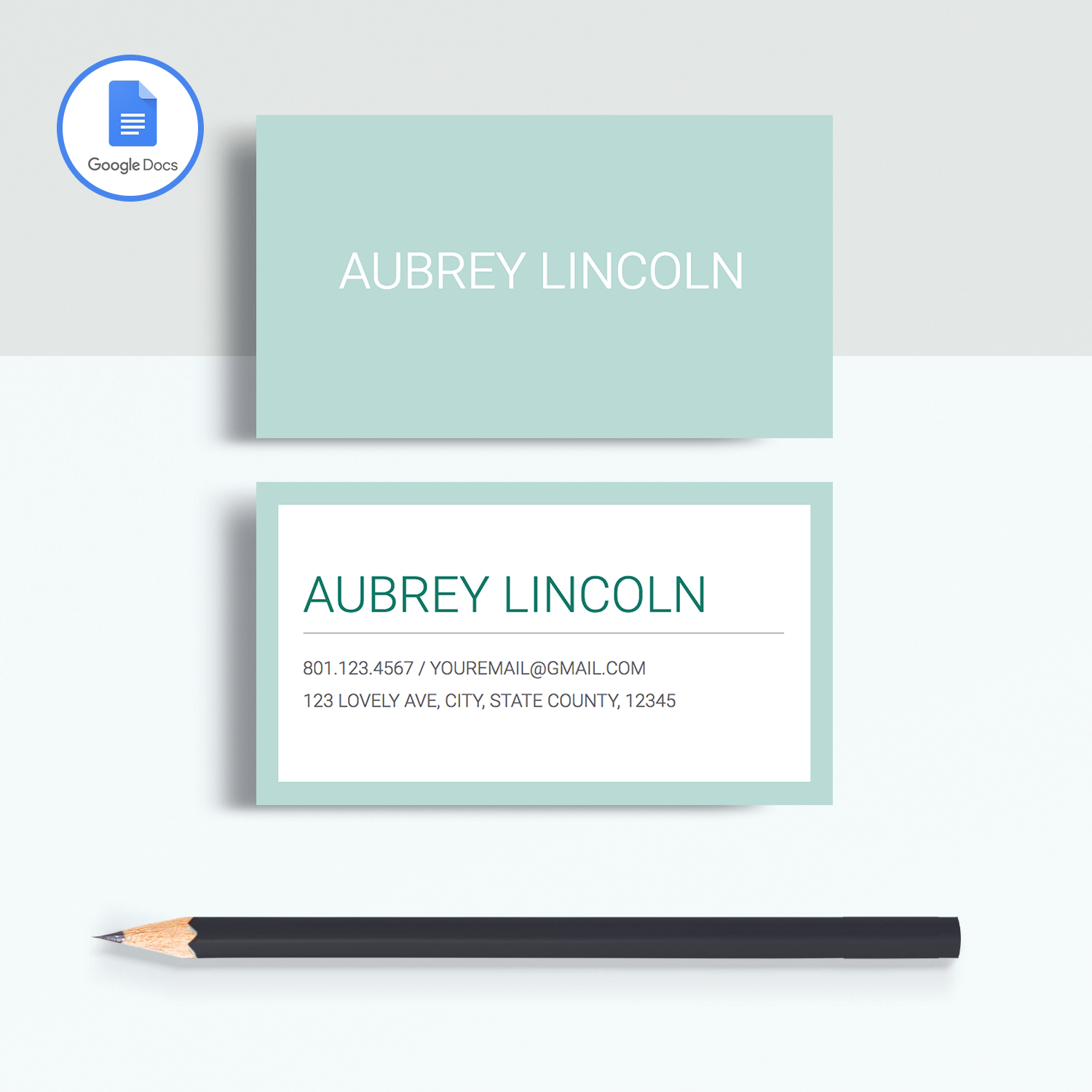Aubrey Lincoln | Google Docs Professional Business Cards Template - MioDocs