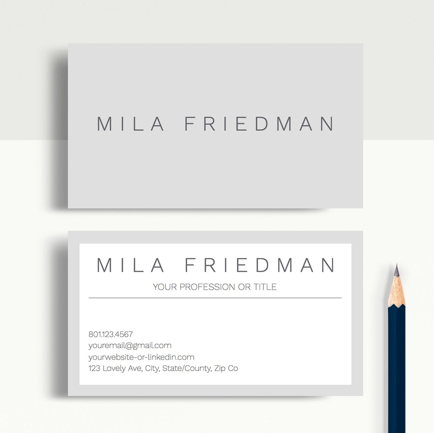 Mila Friedman | Google Docs Professional Business Cards Template - MioDocs
